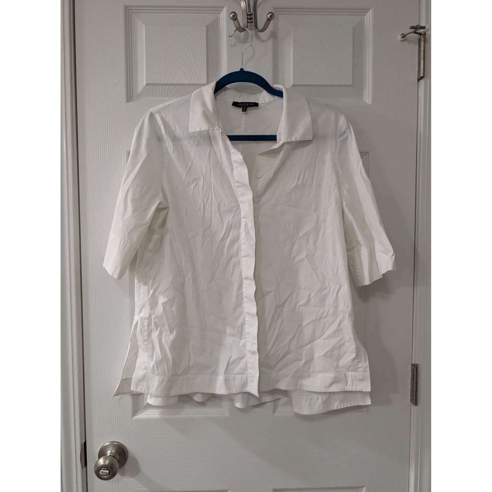 Lafayette 148, Medium White Button Up, Half Sleeve Blouse,‎ Relaxed Boxy Fit